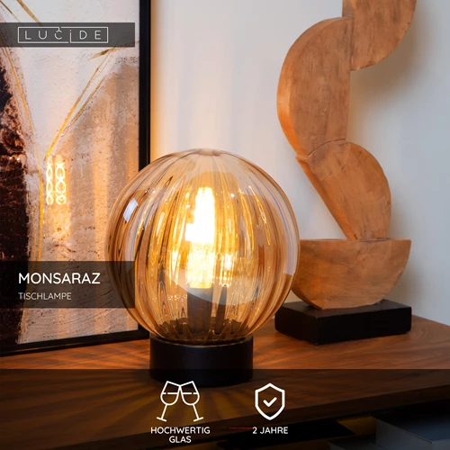 Lucide MONSARAZ - Tischlampe - Ø 25 cm - 1xE27 - Amber - USP